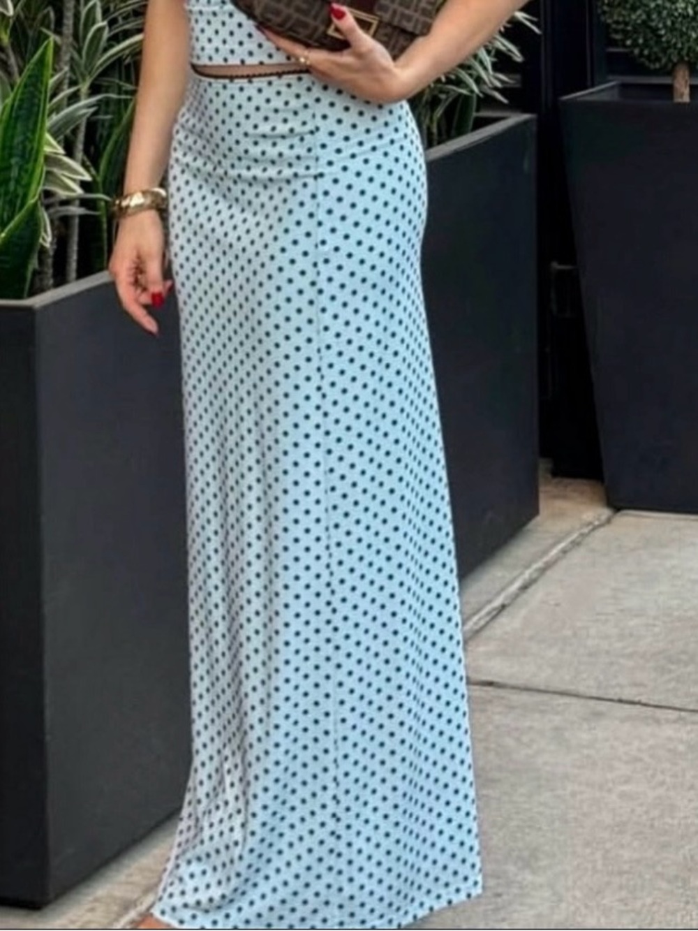 Light Blue Polka Dot Maxi Skirt - Women's